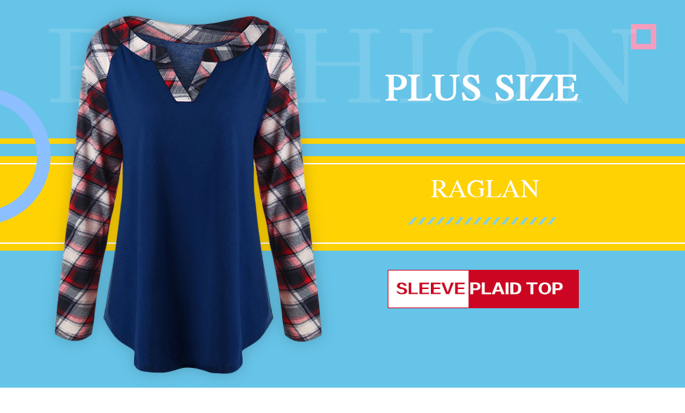 Plus Size Raglan Sleeve Plaid Top