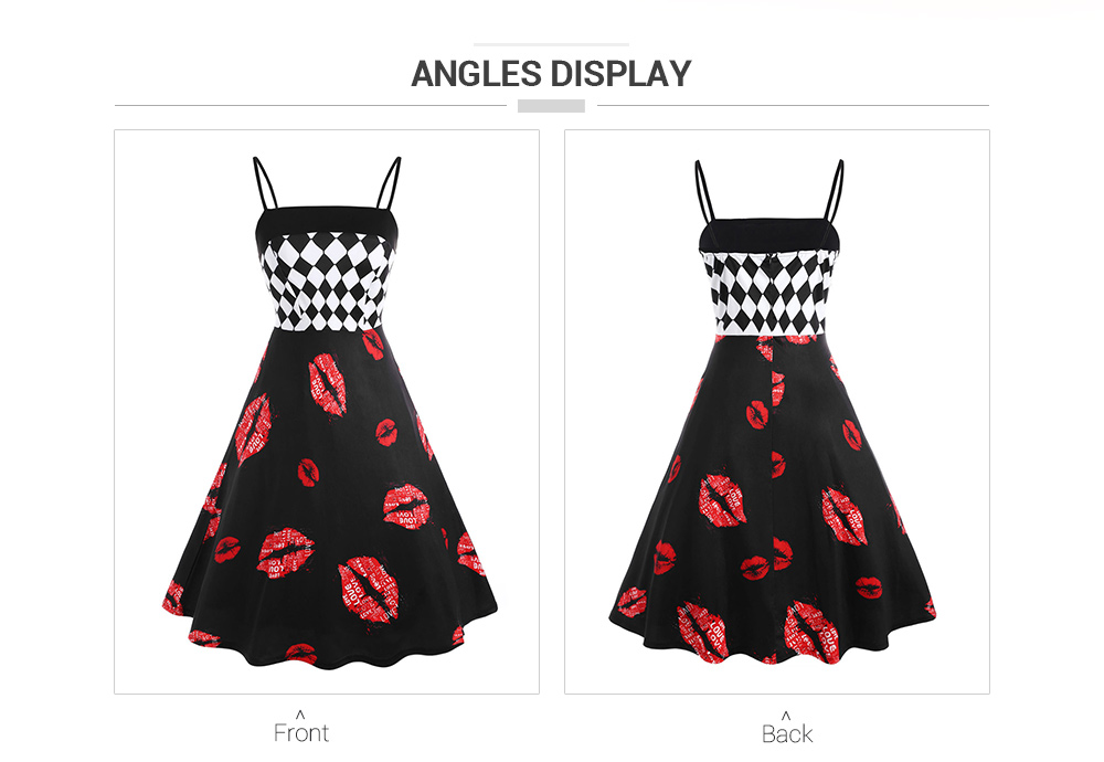 Plus Size Lip Pattern Slip Vintage Dress