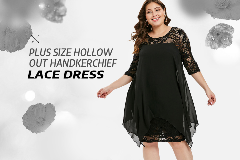 Plus Size Hollow Out Handkerchief Lace Dress