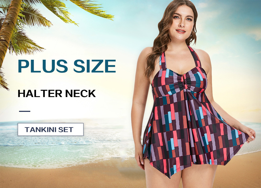 Plus Size Halter Neck Tankini Set