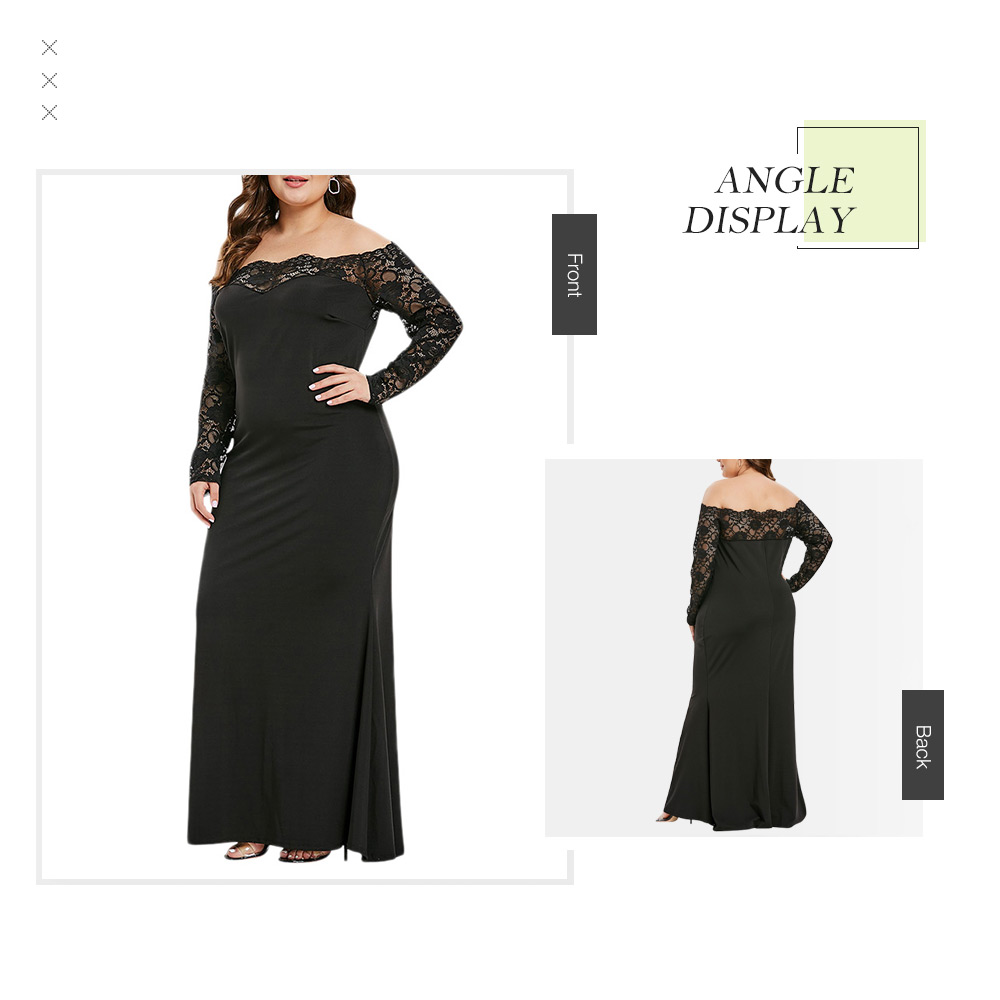 Plus Size Off The Shoulder Lace Sleeve Maxi Dress