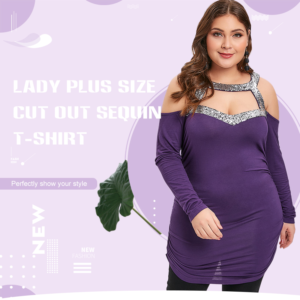 Plus Size Cut Out Sequin T-shirt