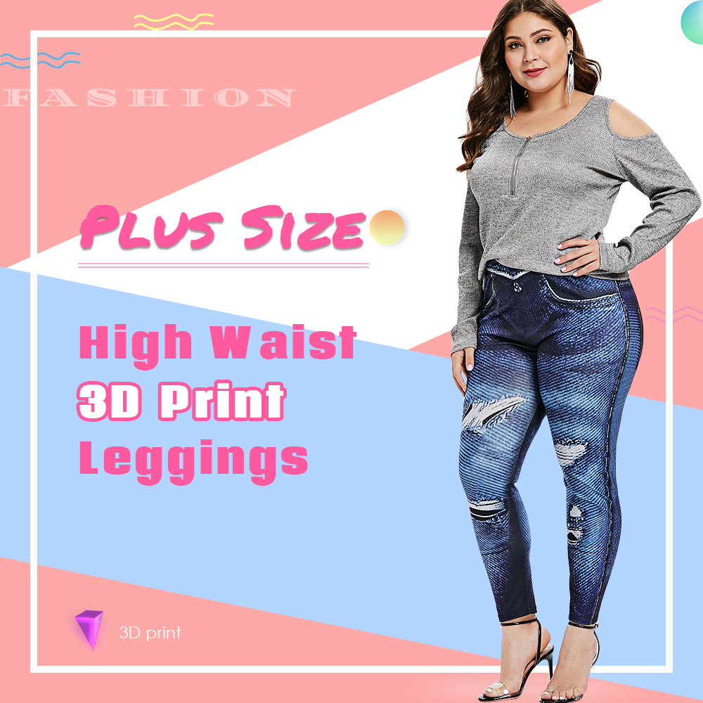 Plus Size High Waist 3D Print Leggings