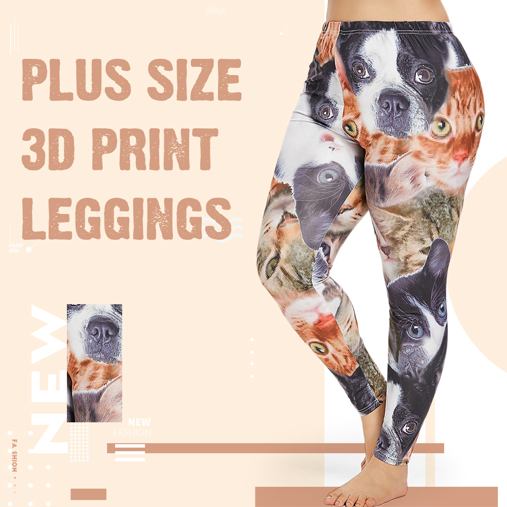 Plus Size 3D Cat Print Leggings