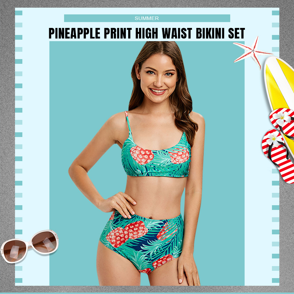 Pineapple Print High Waist Bikini Set