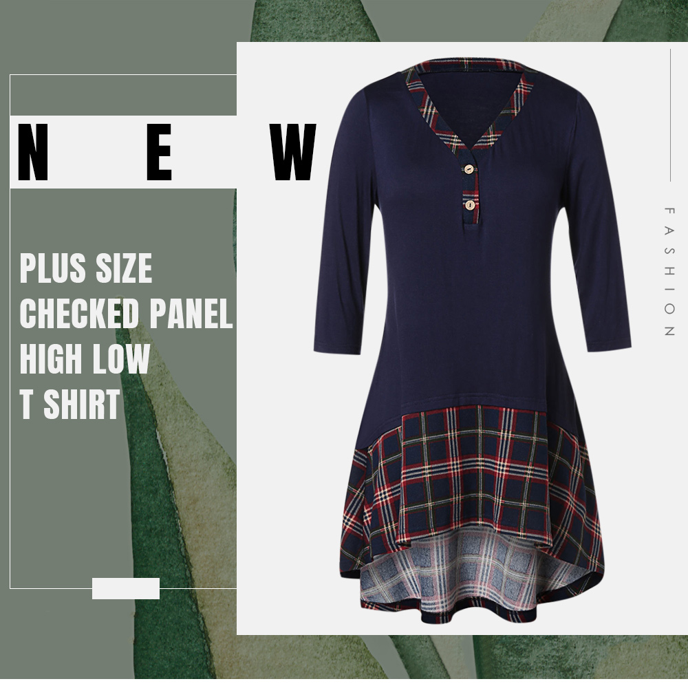 Plus Size Checked Panel High Low T Shirt