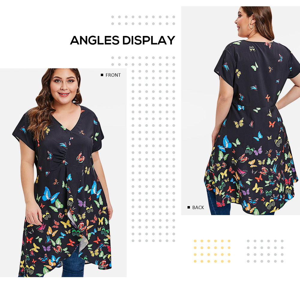 Plus Size Asymmetric Butterfly Print Top