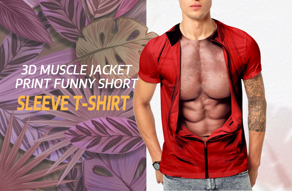 3D Muscle Jacket Print Funny Short Sleeve T-shirt