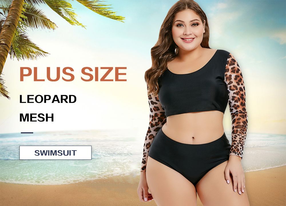 Plus Size Leopard Mesh Swimsuit