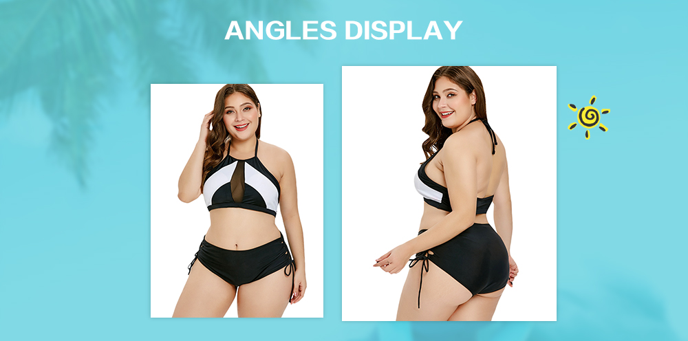 Plus Size Two Tone Lace-up Bikini Set