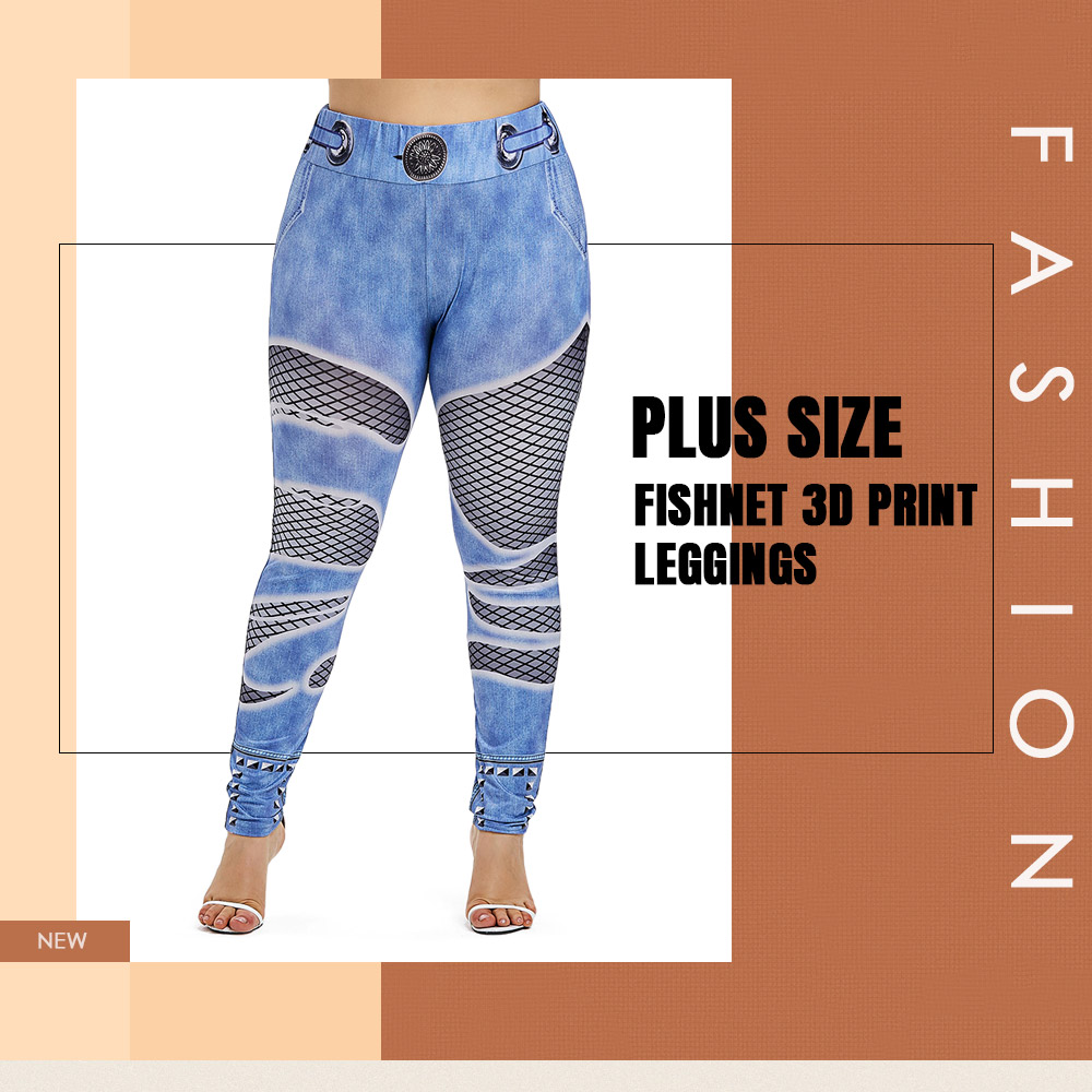 Plus Size Fishnet 3D Print Leggings