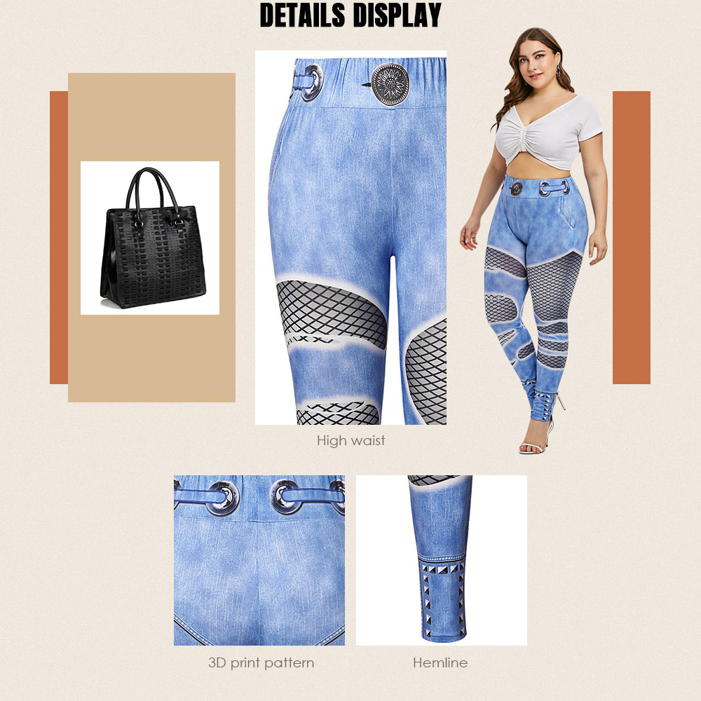 Plus Size Fishnet 3D Print Leggings