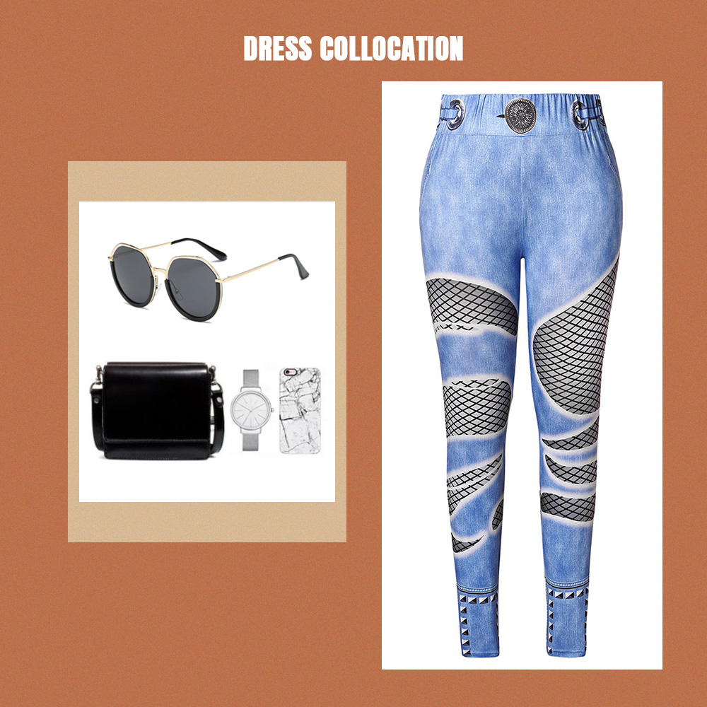 Plus Size Fishnet 3D Print Leggings