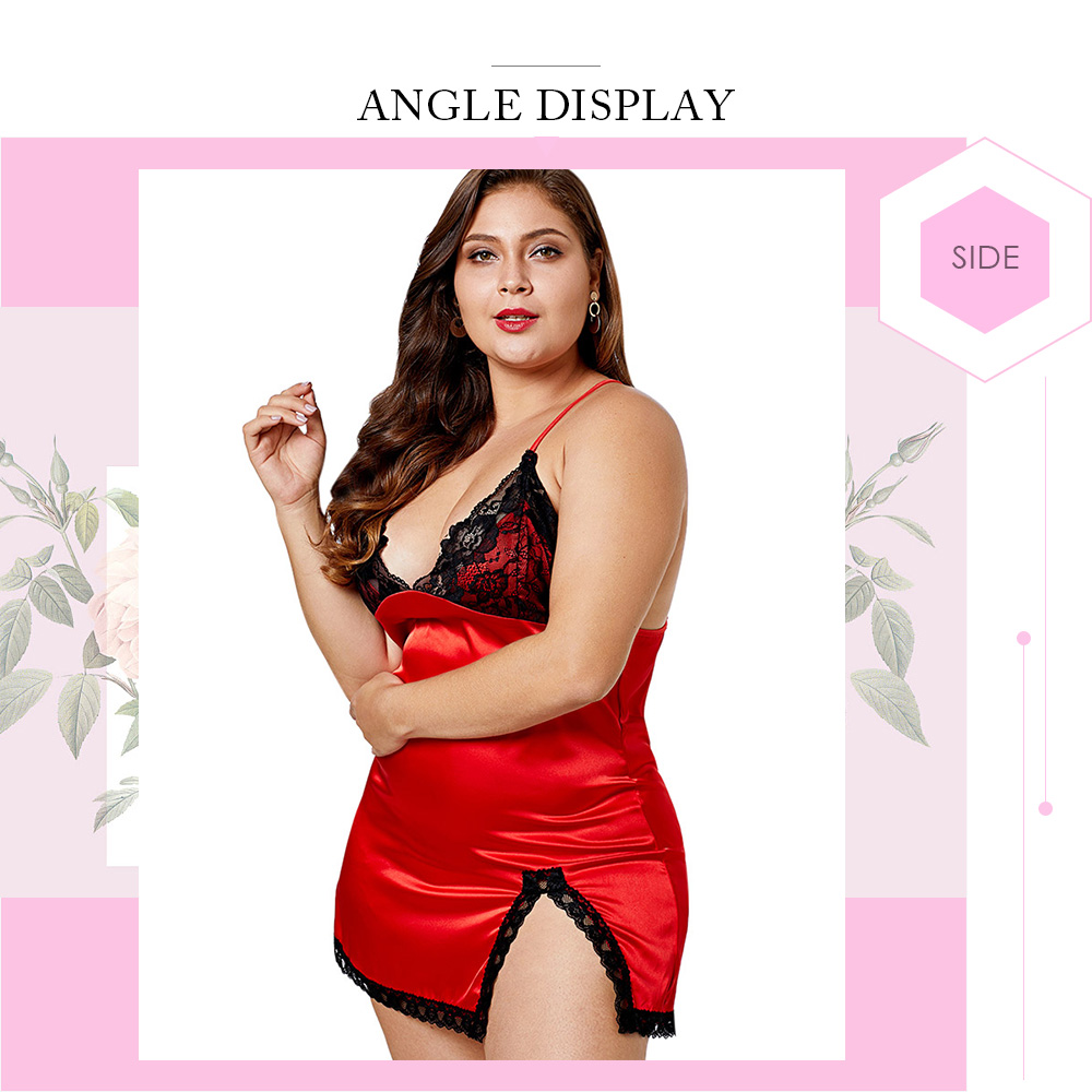 Plus Size Front Slit Lace Panel Babydoll