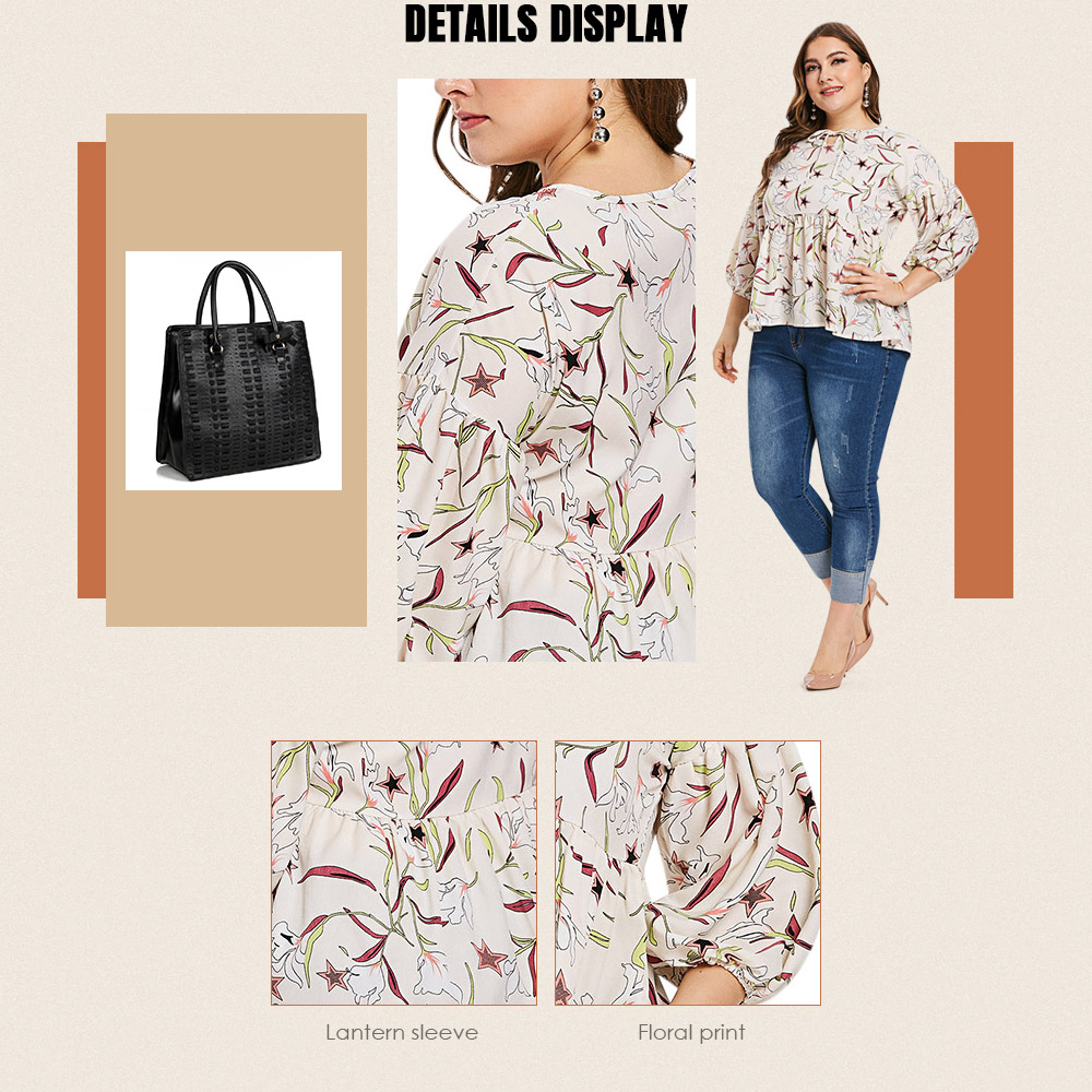 Plus Size Floral Lantern Sleeve Blouse