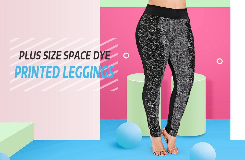 Plus Size Space Dye Printed Leggings