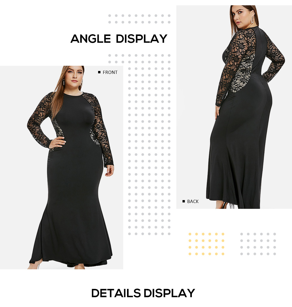 Sequin Embellished Plus Size Lace Panel Maxi Dress