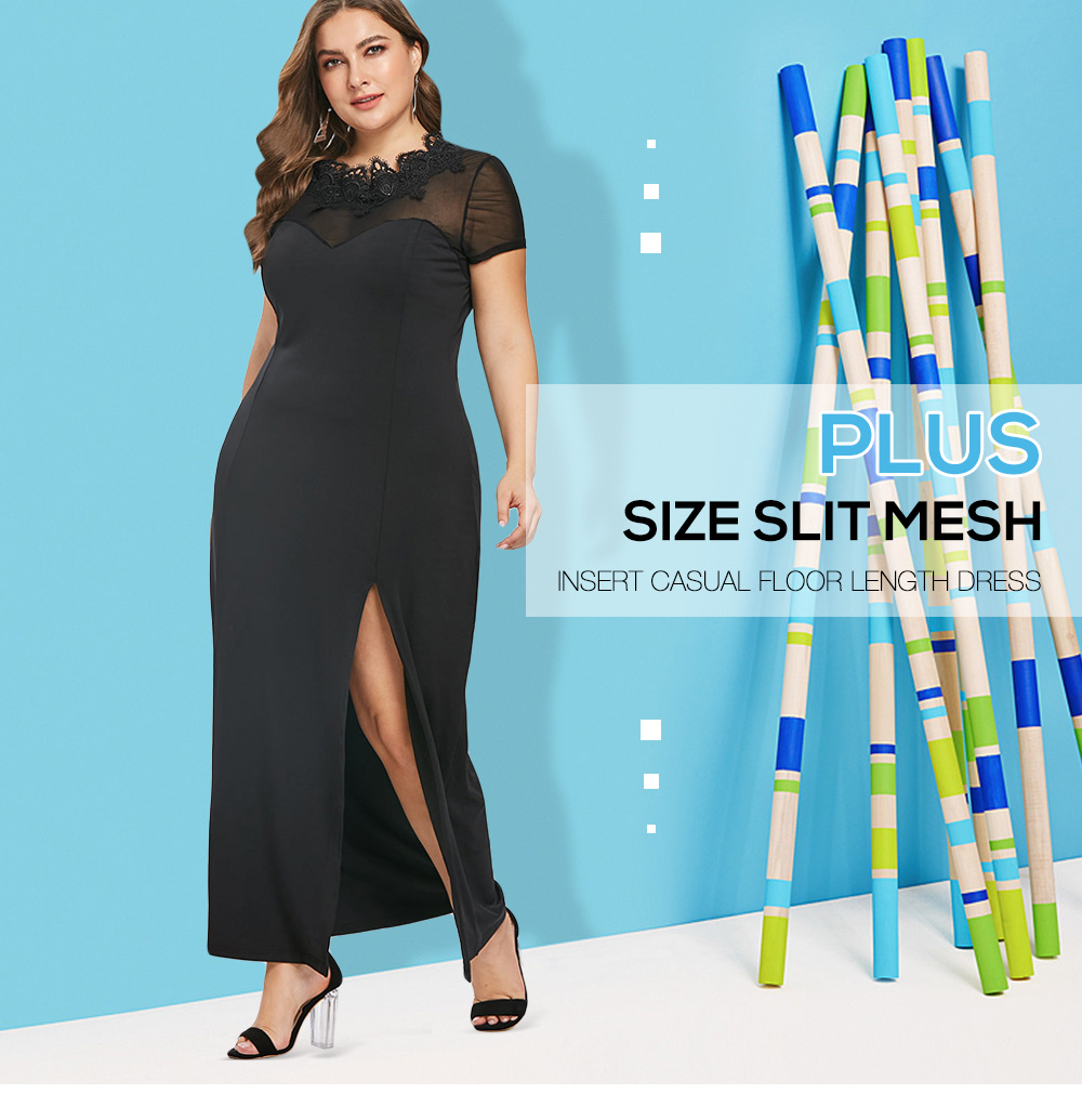 Plus Size Slit Casual Floor Length Dress