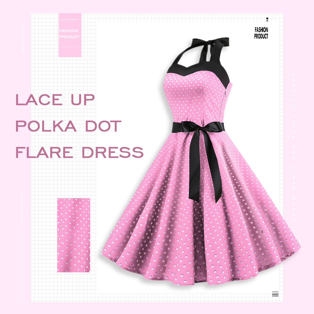 Lace Up Polka Dot Flare Dress