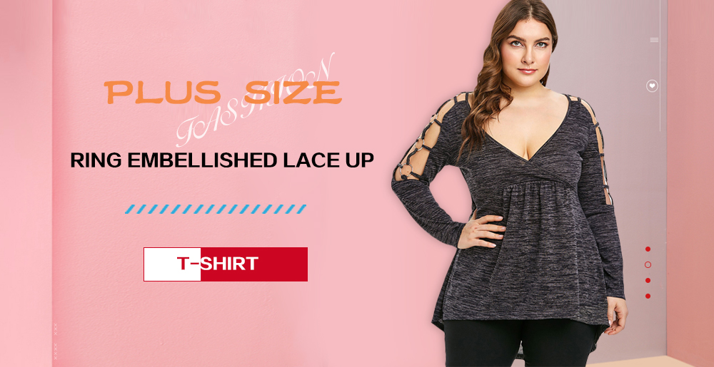 Plus Size Rings Embellished Lace Up T-shirt