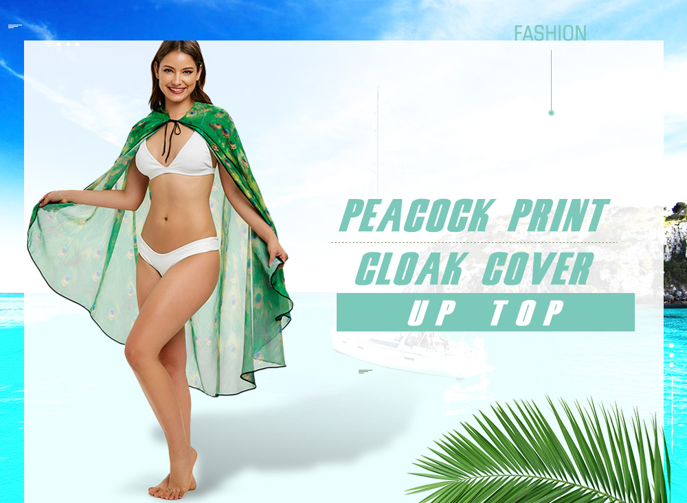 Peacock Print Cloak Cover Up Top