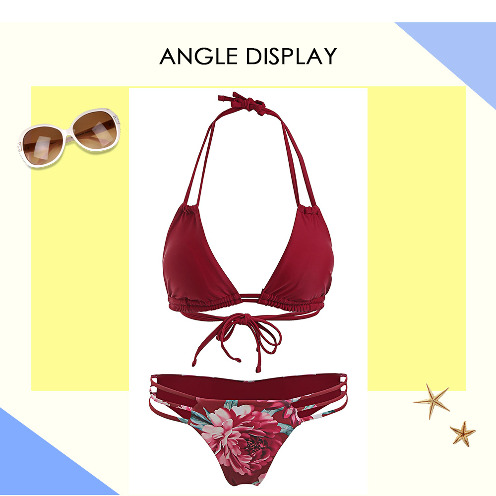 Strappy Cut Out Floral Print Bikini Set