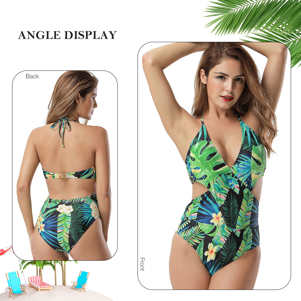Cut Out Tropical Print Monokini Swimsuit
