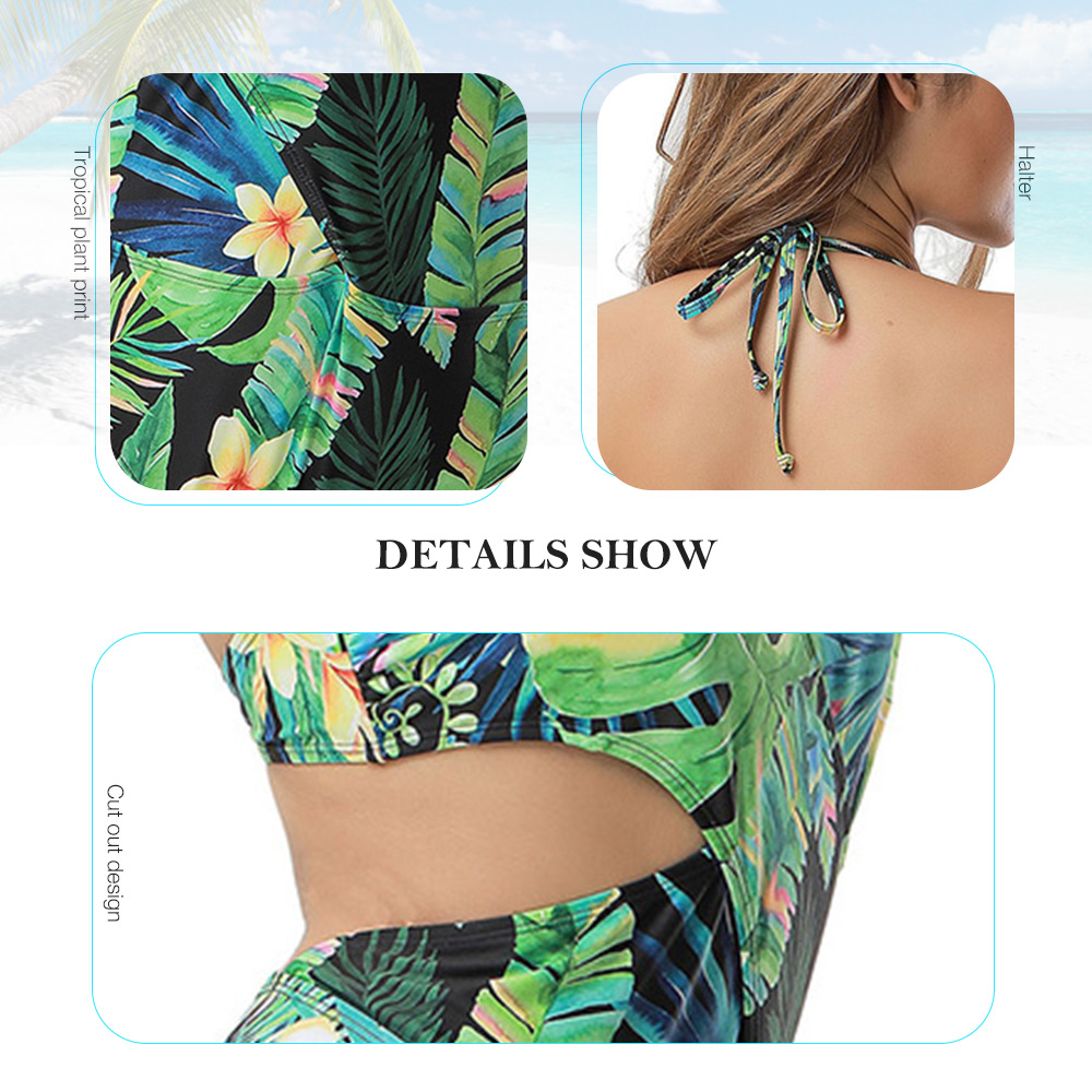 Cut Out Tropical Print Monokini Swimsuit