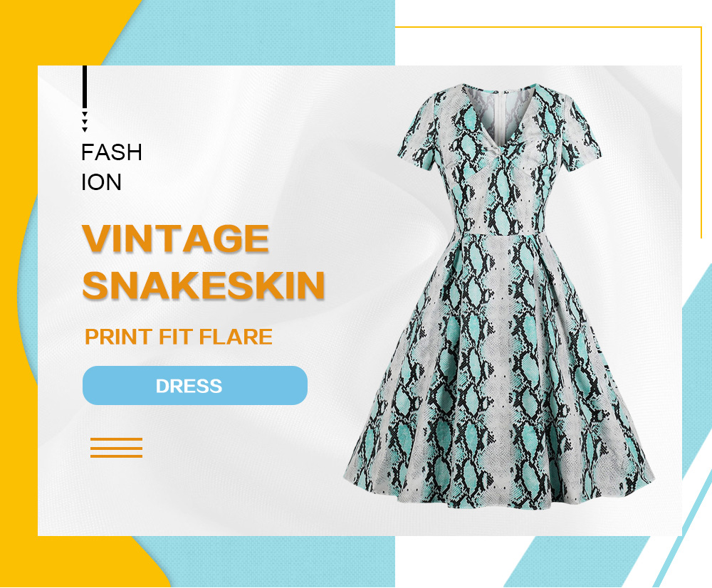 Vintage Snakeskin Print Fit and Flare Dress