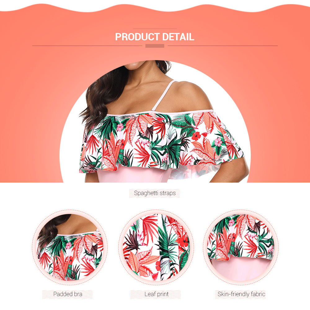 Leaves Print Padded Overlay Swimsuit