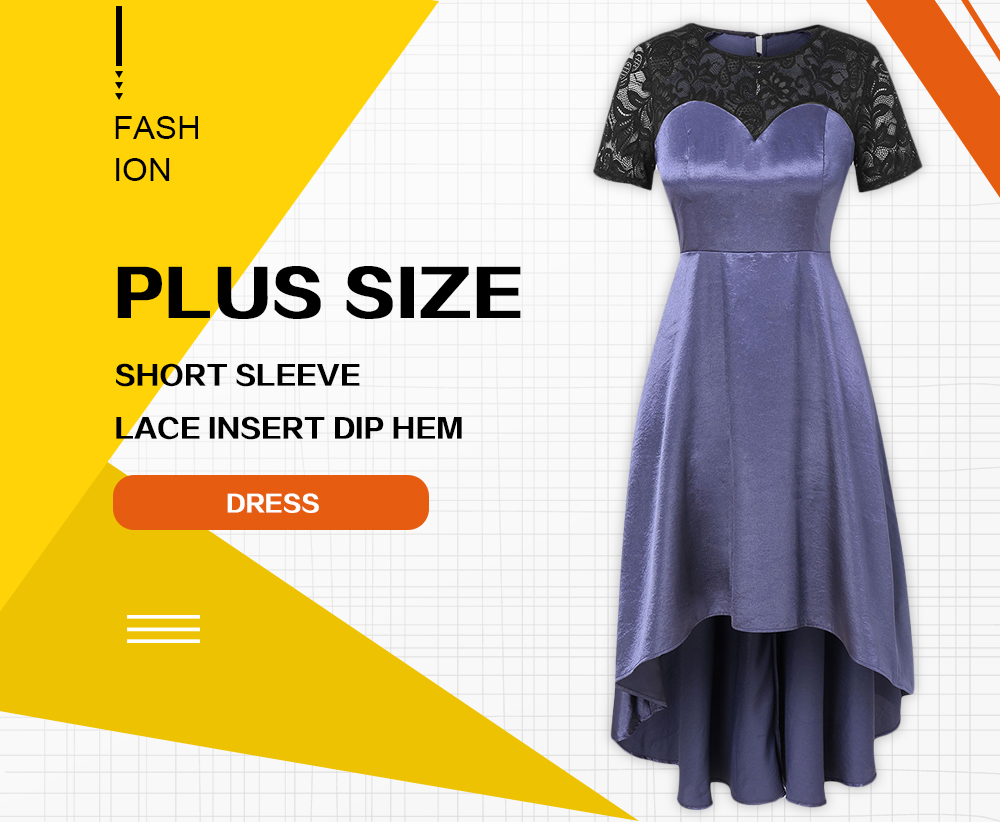 Plus Size Lace Insert Dip Hem Dress