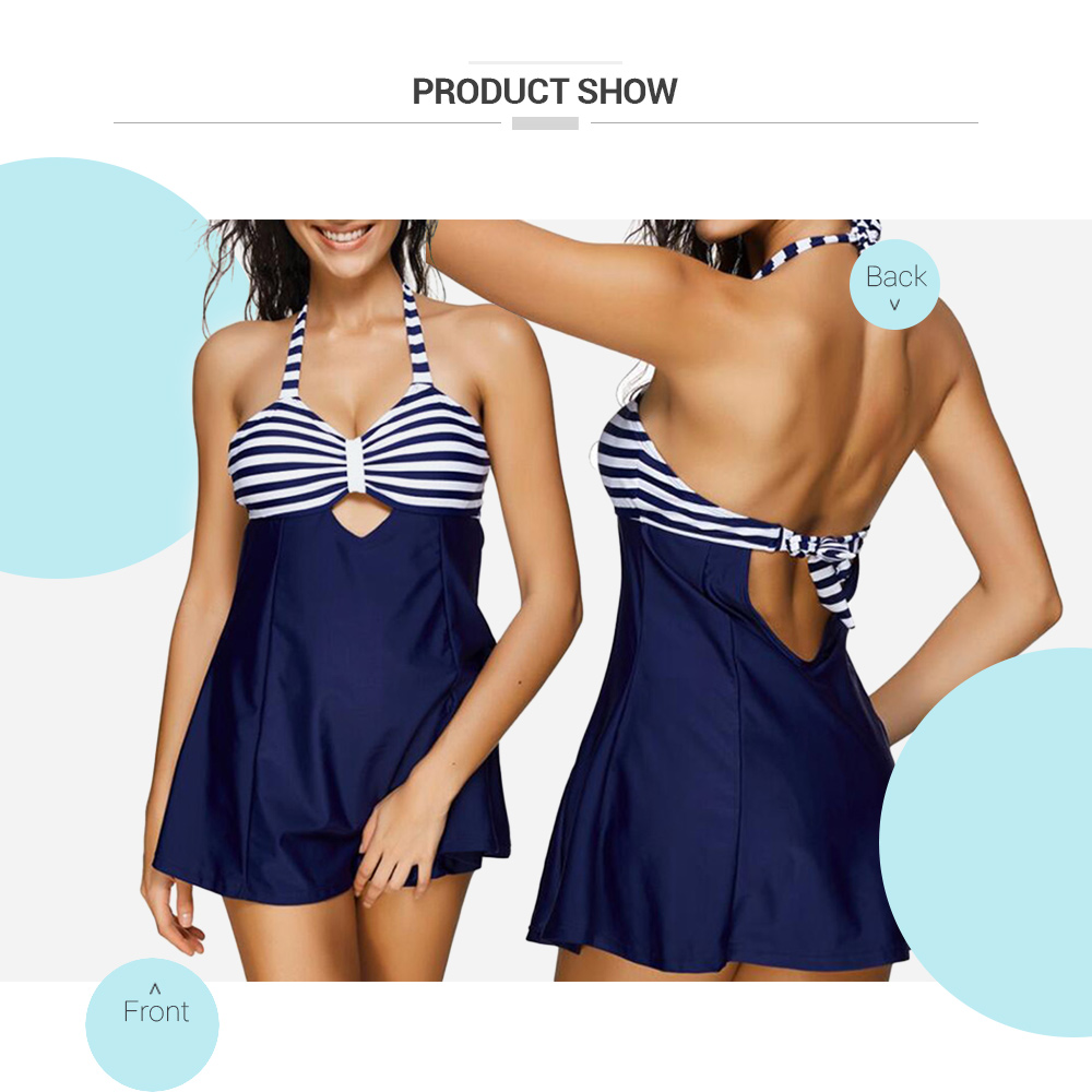 Striped Halter Skirted Swimsuit