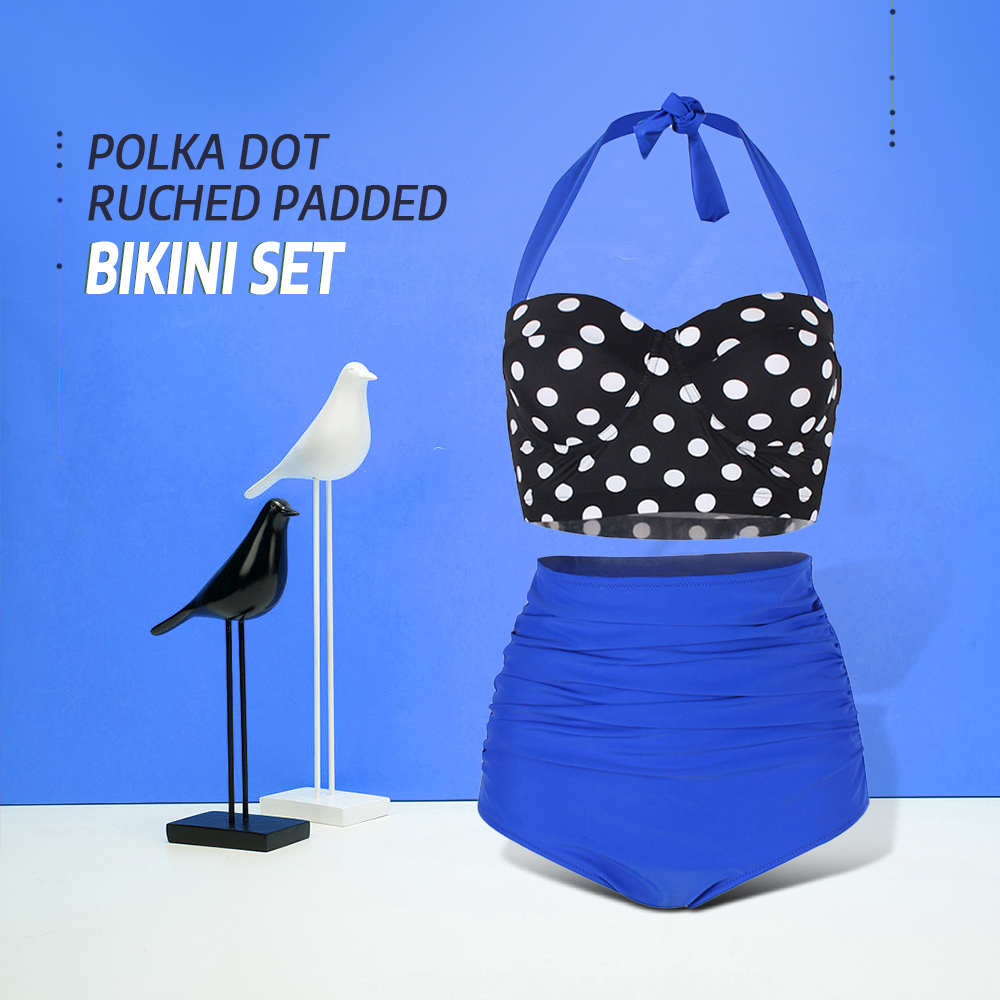 Polka Dot Ruched Padded Bikini Set