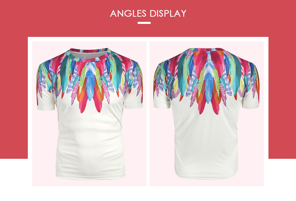 Multicolor Feather Print Short Sleeves Tee