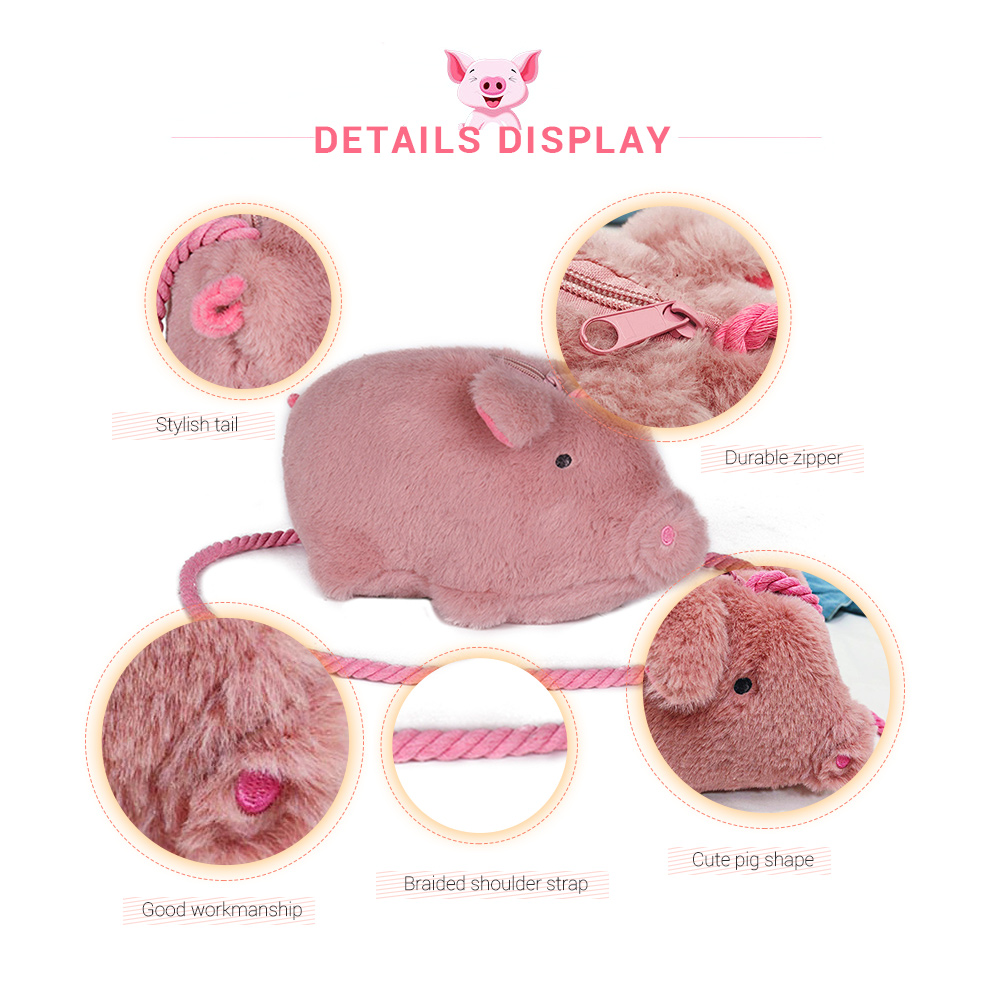 Guapabien Cute Cartoon Girlish Plush Pig Crossbody Women Bag