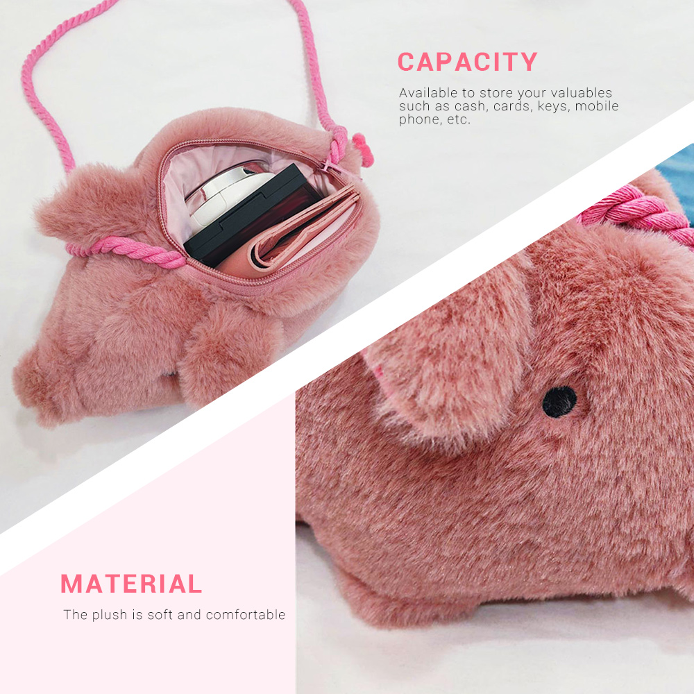 Guapabien Cute Cartoon Girlish Plush Pig Crossbody Women Bag