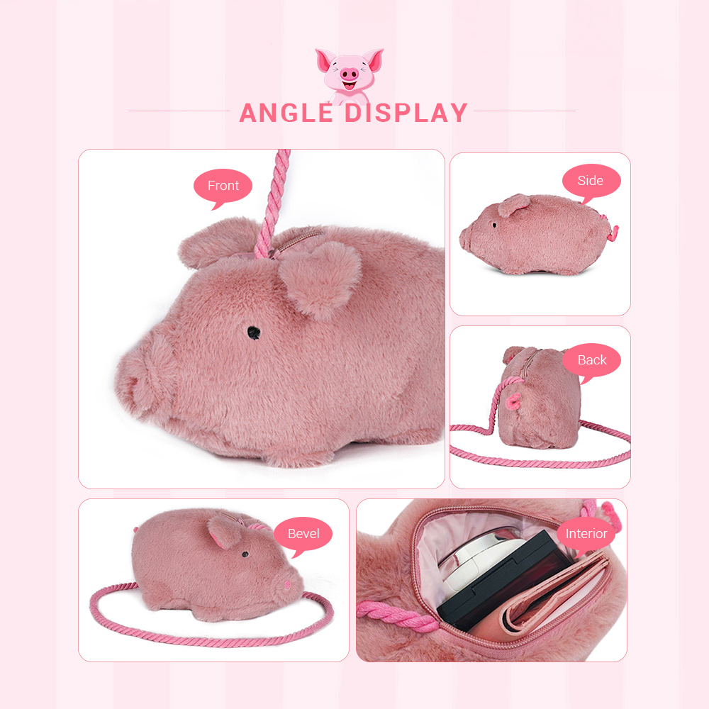 Guapabien Cute Cartoon Girlish Plush Pig Crossbody Women Bag