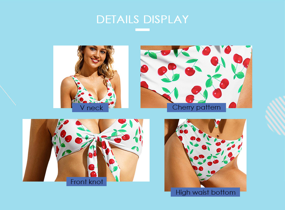 Front Knot Cherry Print Bikini Set