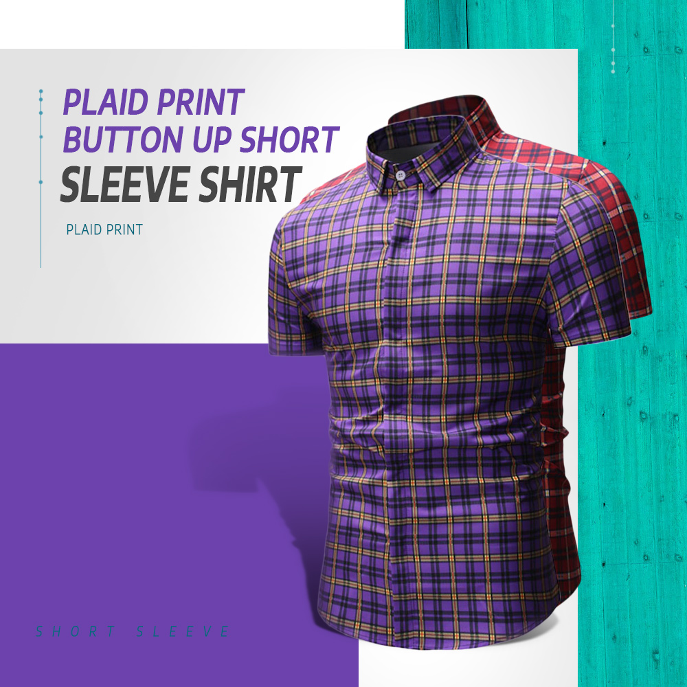 Plaid Print Button Up Short Sleeve Shirt