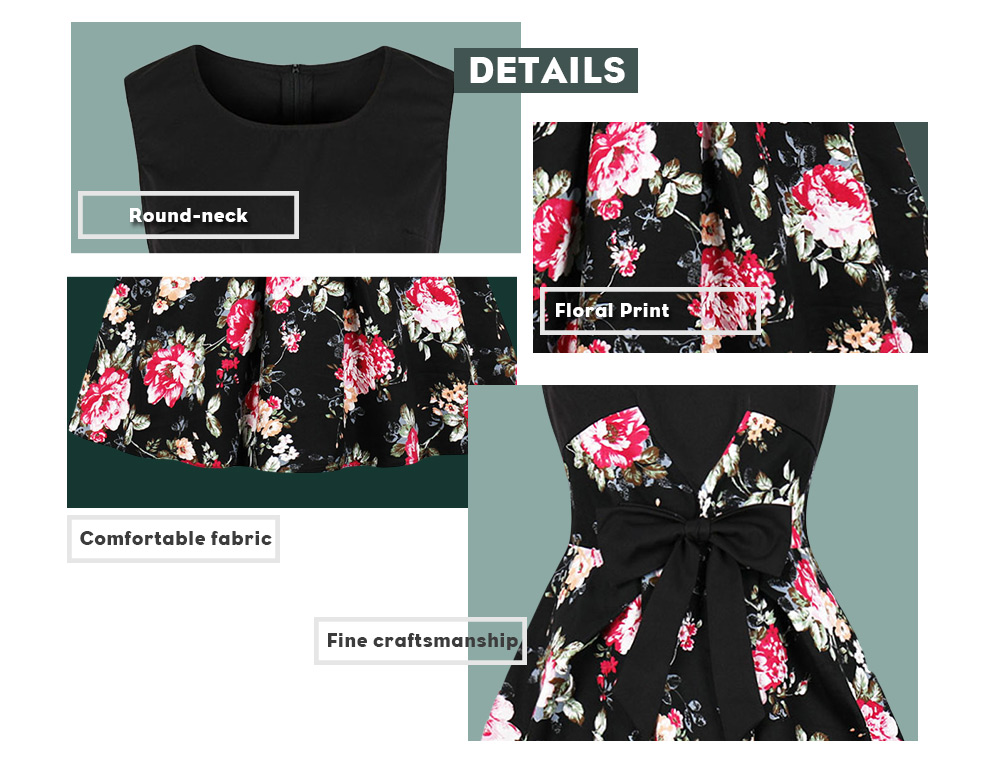 Vintage Floral Bowknot Flare Dress