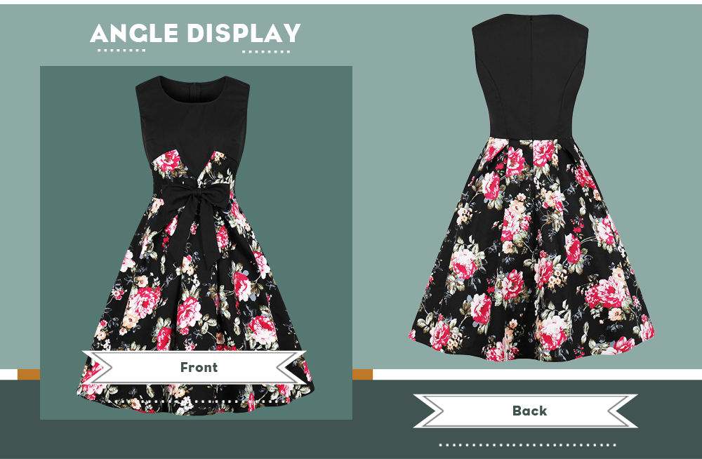 Vintage Floral Bowknot Flare Dress