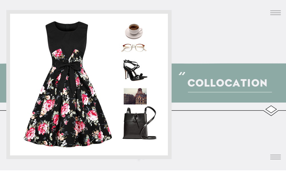 Vintage Floral Bowknot Flare Dress