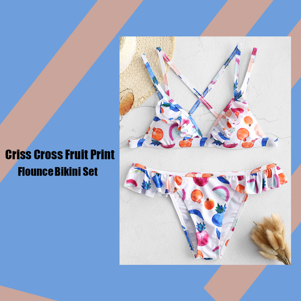 Fruit Print Flounced Bikini Set