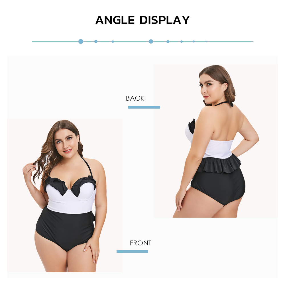 Plus Size Color Block Ruffle Trim Swimwear