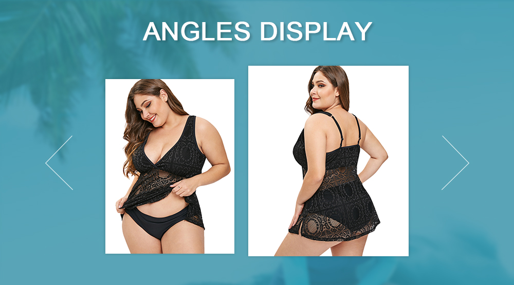 Openwork Plus Size Plunging Neck Tankini Set