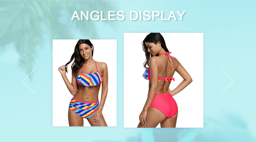 Halter Rainbow Color Ruffled Bikini Set