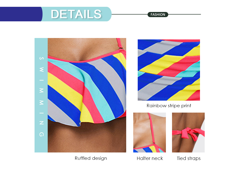 Halter Rainbow Color Ruffled Bikini Set