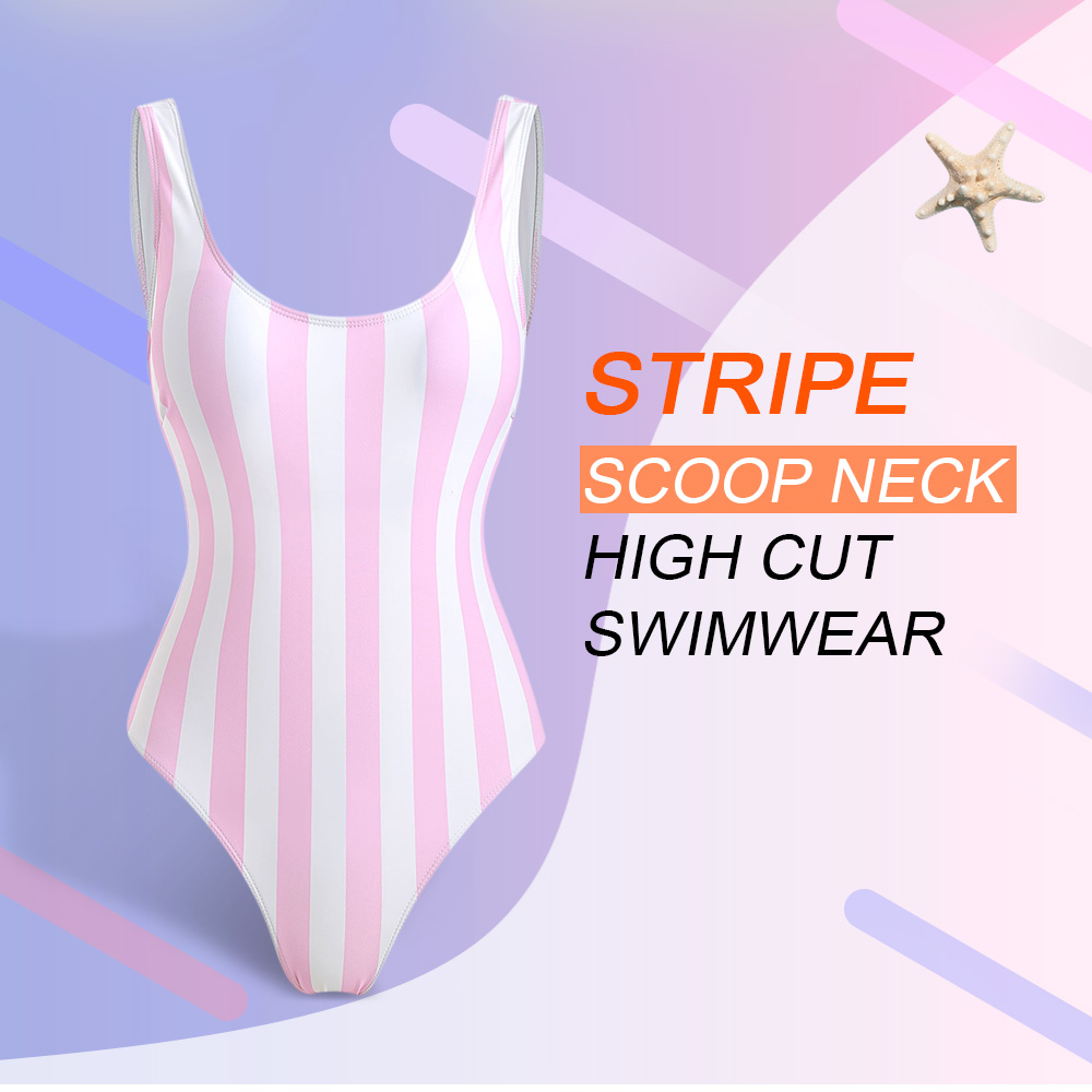 Stripe High Cut One-piece Swimwear