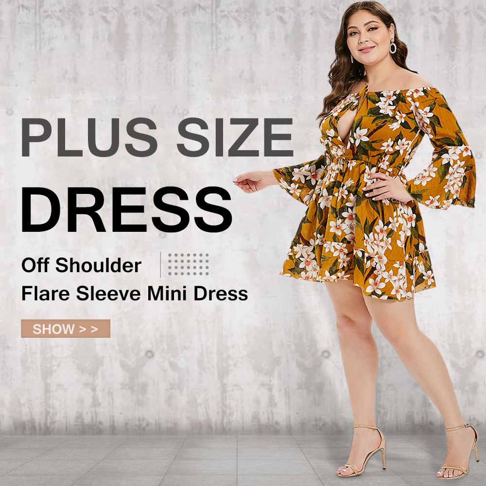 Plus Size Floral Off Shoulder Mini Dress