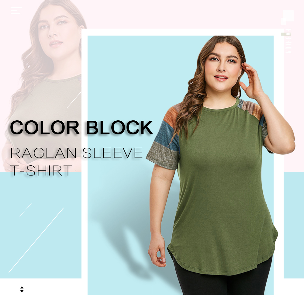 Color Block Raglan Sleeve Plus Size T-shirt